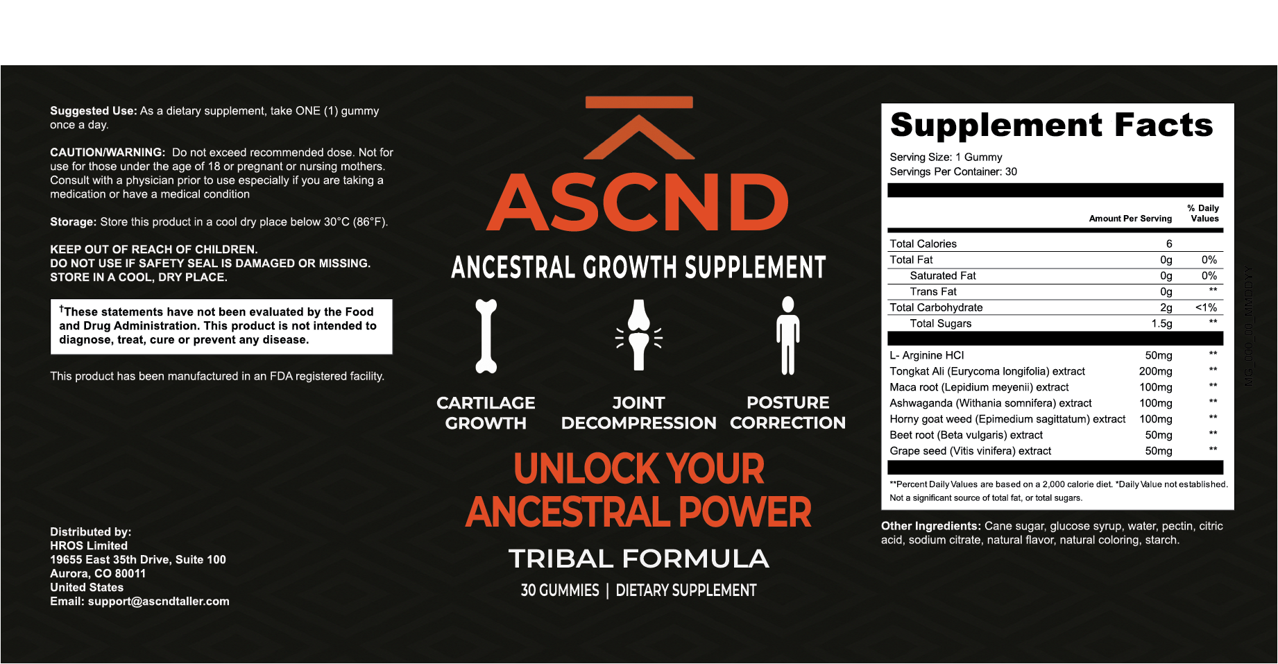ASCND Supplements - Product Label